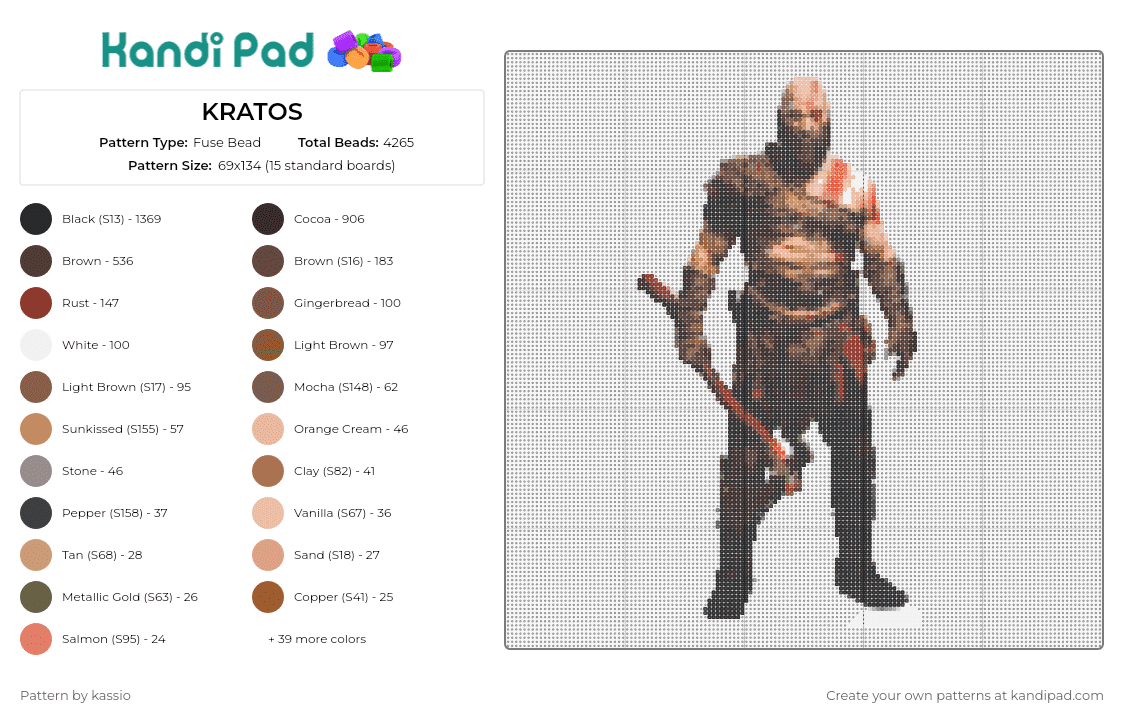 KRATOS - Fuse Bead Pattern by deleted_user_174261 on Kandi Pad - kratos,god of war,video game,character,warrior,strength,battle,tan,brown