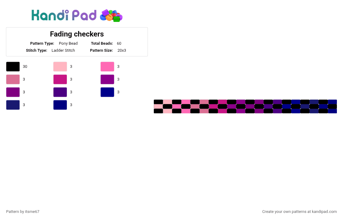 Fading checkers - Pony Bead Pattern by f1utteryshy4lif on Kandi Pad - pink,purple