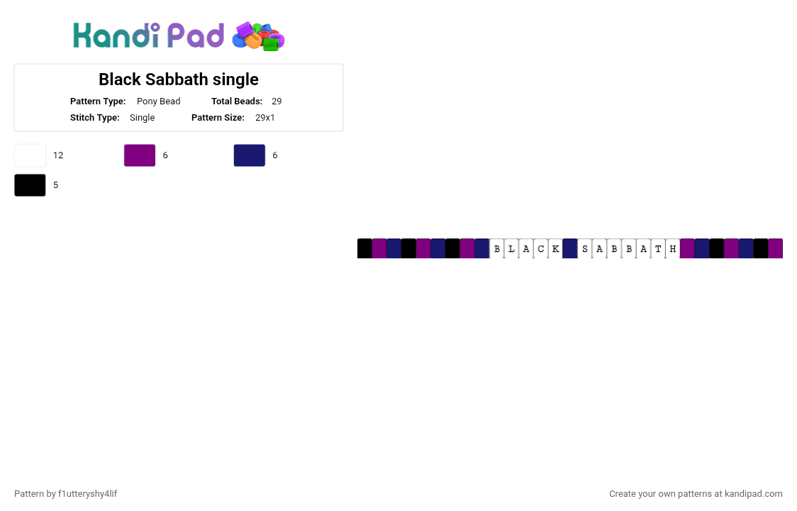 Black Sabbath single - Pony Bead Pattern by f1utteryshy4lif on Kandi Pad - pink,purple