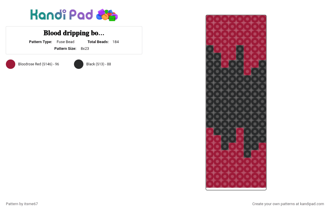 𝐁𝐥𝐨𝐨𝐝 𝐝𝐫𝐢𝐩𝐩𝐢𝐧𝐠 𝐛𝐨𝐨𝐤𝐦𝐚𝐫𝐤 - Fuse Bead Pattern by f1utteryshy4lif on Kandi Pad - red,black