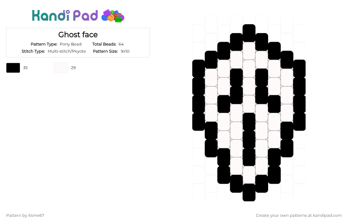 Ghost face - Pony Bead Pattern by f1utteryshy4lif on Kandi Pad - black,white