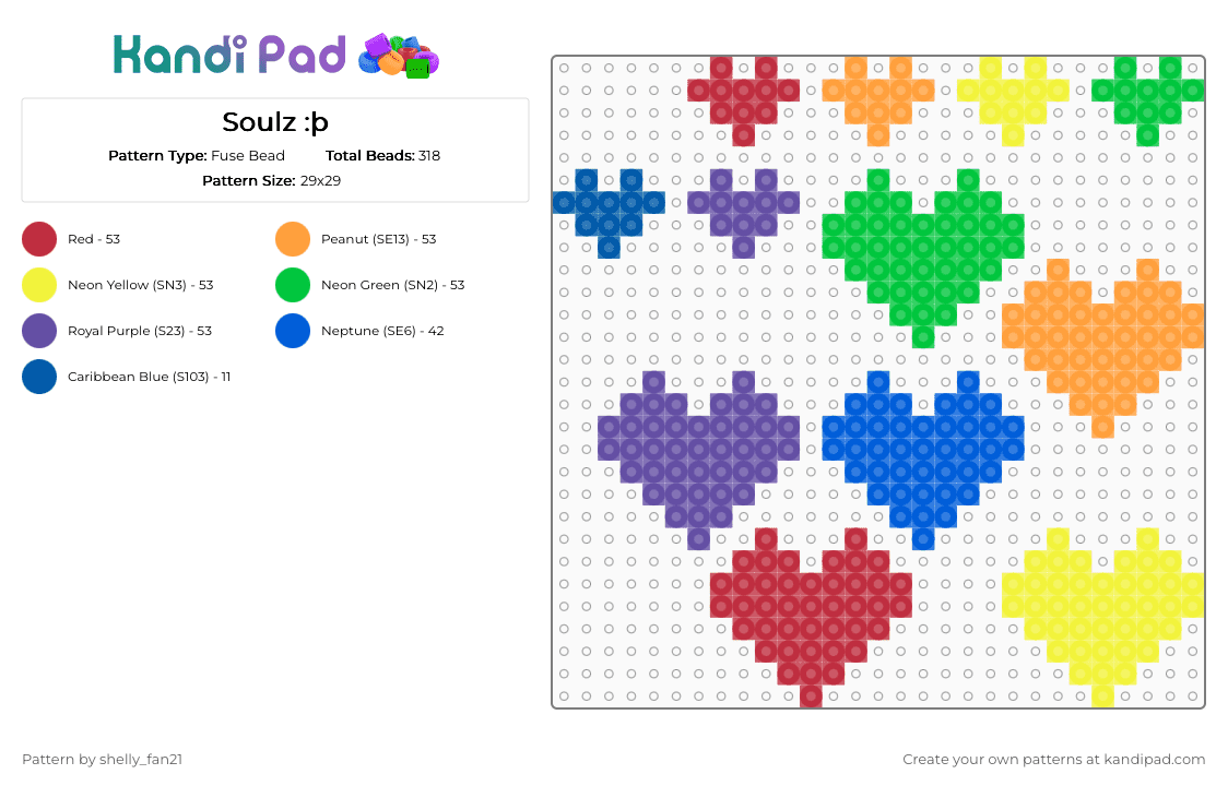 Soulz :þ - Fuse Bead Pattern by shelly_fan21 on Kandi Pad - orange,green,purple,colorful,undertale,perlerbeads
