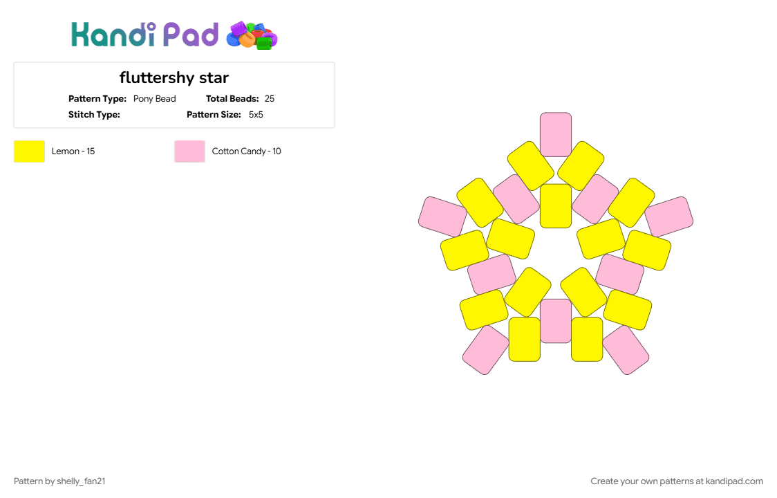 fluttershy star - Pony Bead Pattern by shelly_fan21 on Kandi Pad - mlp, pink, star, yellow