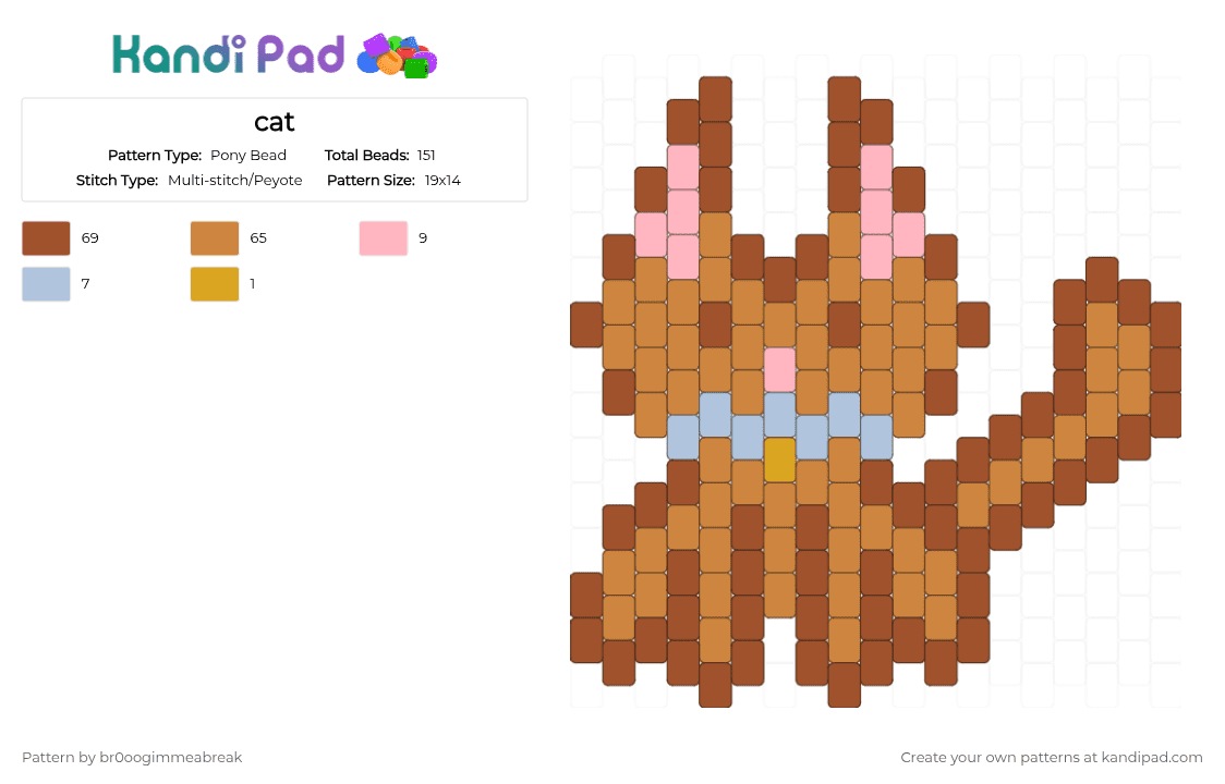 cat - Pony Bead Pattern by br0oogimmeabreak on Kandi Pad - red,orange,cat,kitty,kitten,pastel,cute,skibbity,wow,soooo cool