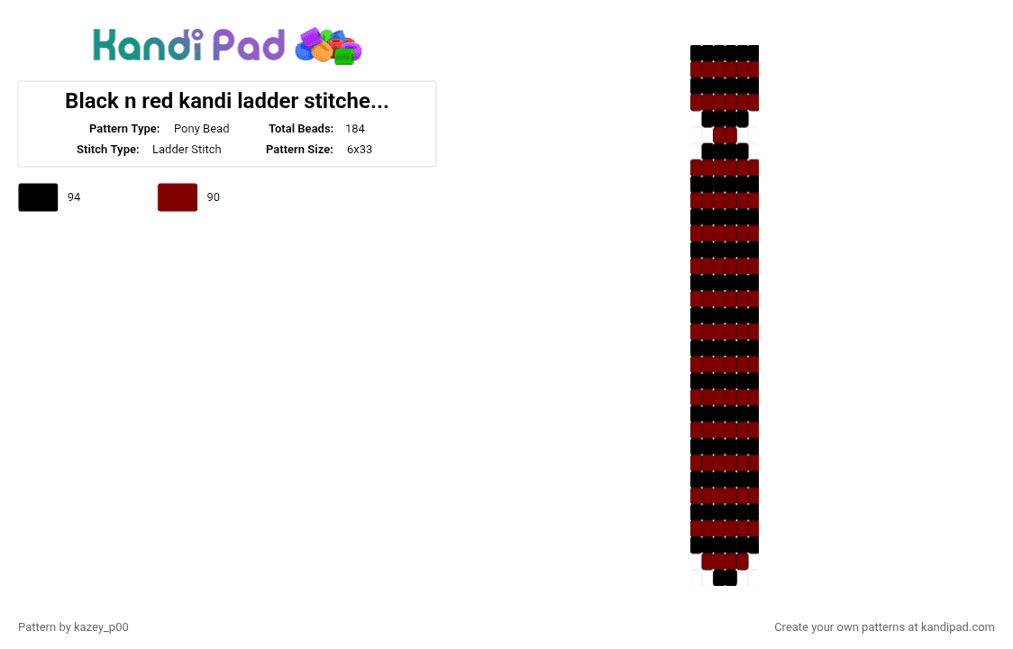 Black n red kandi ladder stitched tie - Pony Bead Pattern by kazey_p00 on Kandi Pad - black,brown