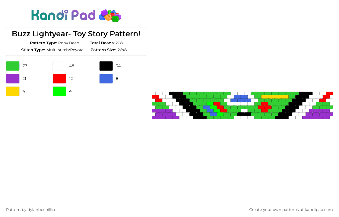 Buzz Lightyear- Toy Story Pattern! - Pony Bead Pattern by dylanbechillin on Kandi Pad - green,toy story,buzz lightyear,disney,character,fun,kids,cosplay