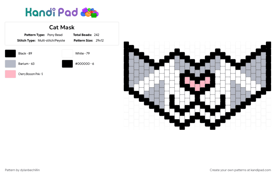 Cat Mask - Pony Bead Pattern by dylanbechillin on Kandi Pad - animal, cat, character, cute, mask, white