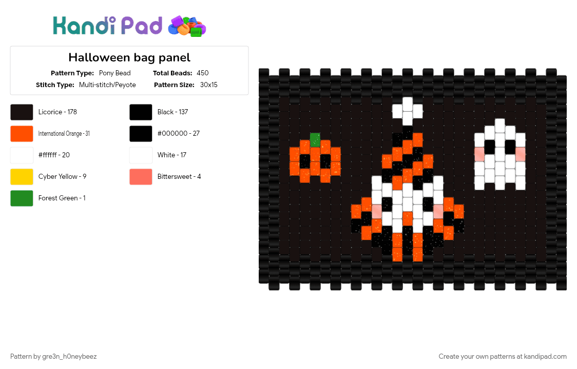 Halloween bag panel - Pony Bead Pattern by gre3n_h0neybeez on Kandi Pad - black, orange, white