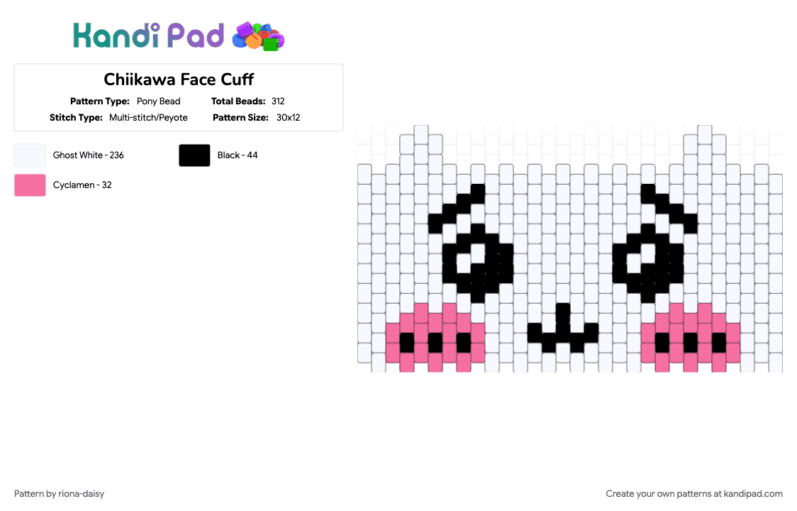 Chiikawa Face Cuff - Pony Bead Pattern by riona-daisy on Kandi Pad - white