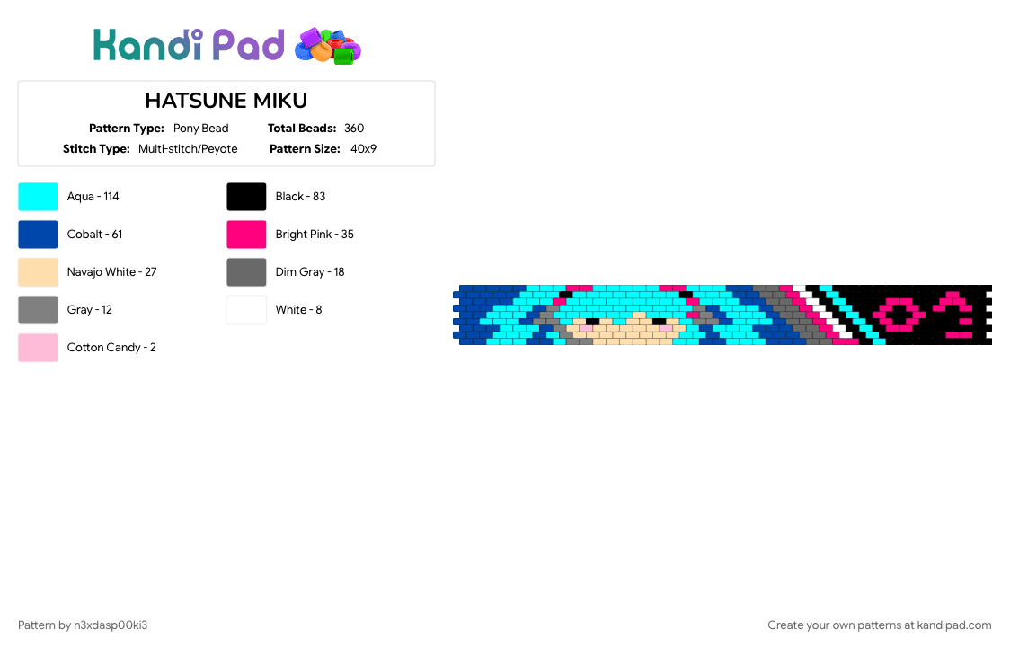HATSUNE MIKU - Pony Bead Pattern by n3xdasp00ki3 on Kandi Pad - blue, light blue