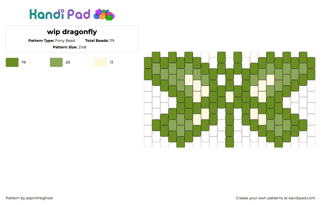 wip dragonfly - Pony Bead Pattern by aspintheghost on Kandi Pad - dragonfly,insect,bug,winged,green