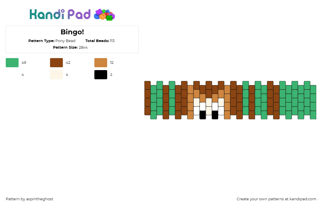 Bingo! - Pony Bead Pattern by aspintheghost on Kandi Pad - bingo,bluey,cuff,children,tv show,cartoon,brown,green