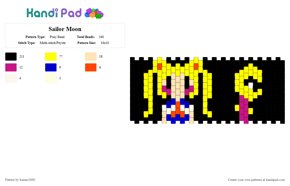 Sailor Moon - Pony Bead Pattern by kimmi5690 on Kandi Pad - black,yellow,sailor moon