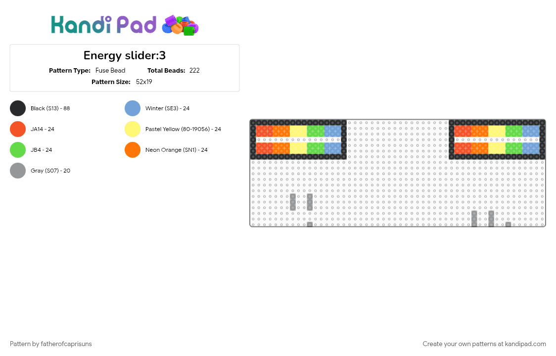 Energy slider:3 - Fuse Bead Pattern by fatherofcaprisuns on Kandi Pad - colorful, green, red, slider