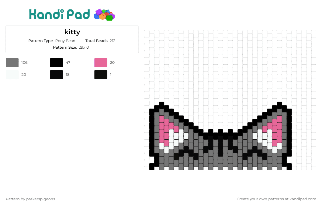 kitty - Pony Bead Pattern by parkerspigeons on Kandi Pad - cats,kitten,ears,animals
