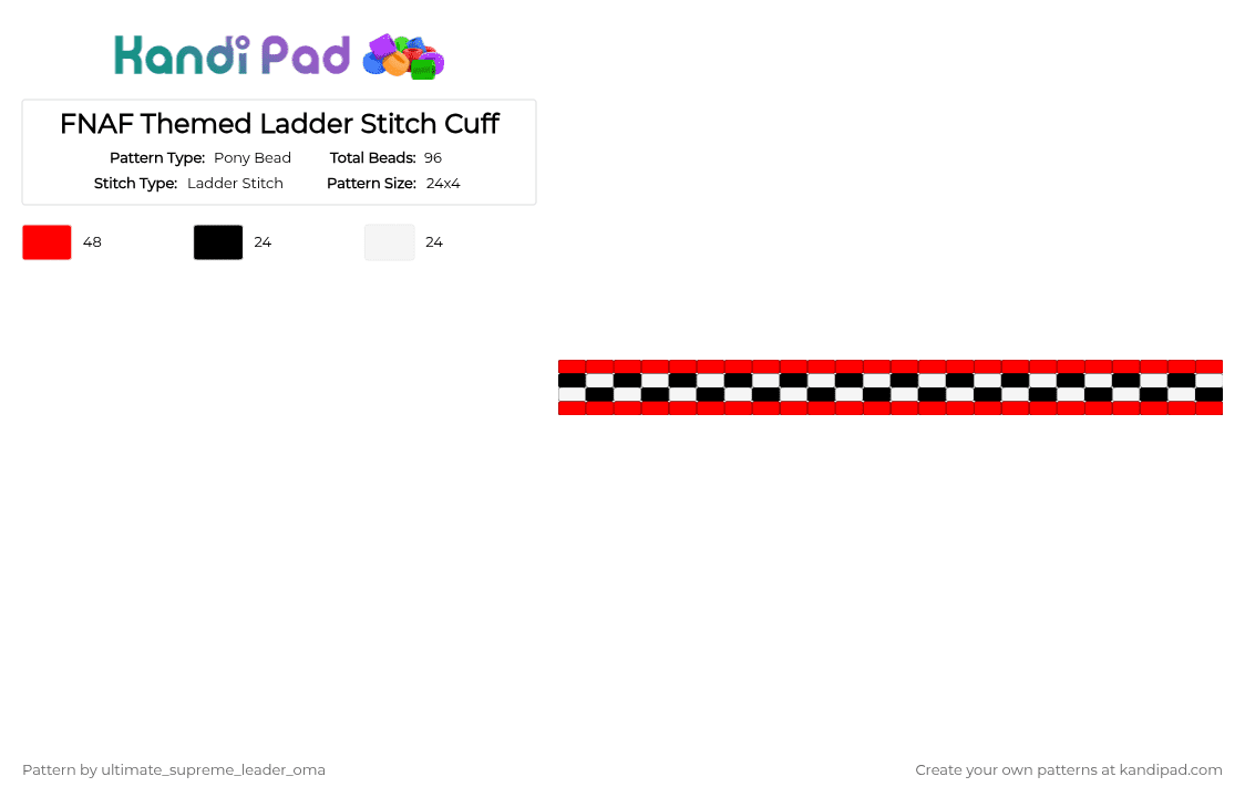 FNAF Themed Ladder Stitch Cuff - Pony Bead Pattern by ultimate_supreme_leader_oma on Kandi Pad - white,red