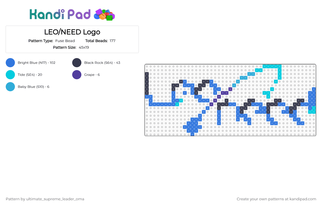 LEO/NEED Logo - Fuse Bead Pattern by ultimate_supreme_leader_oma on Kandi Pad - blue