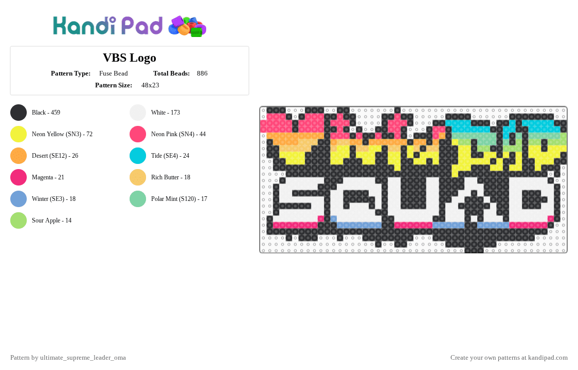 VBS Logo - Fuse Bead Pattern by ultimate_supreme_leader_oma on Kandi Pad - black,white,yellow,red,colorful