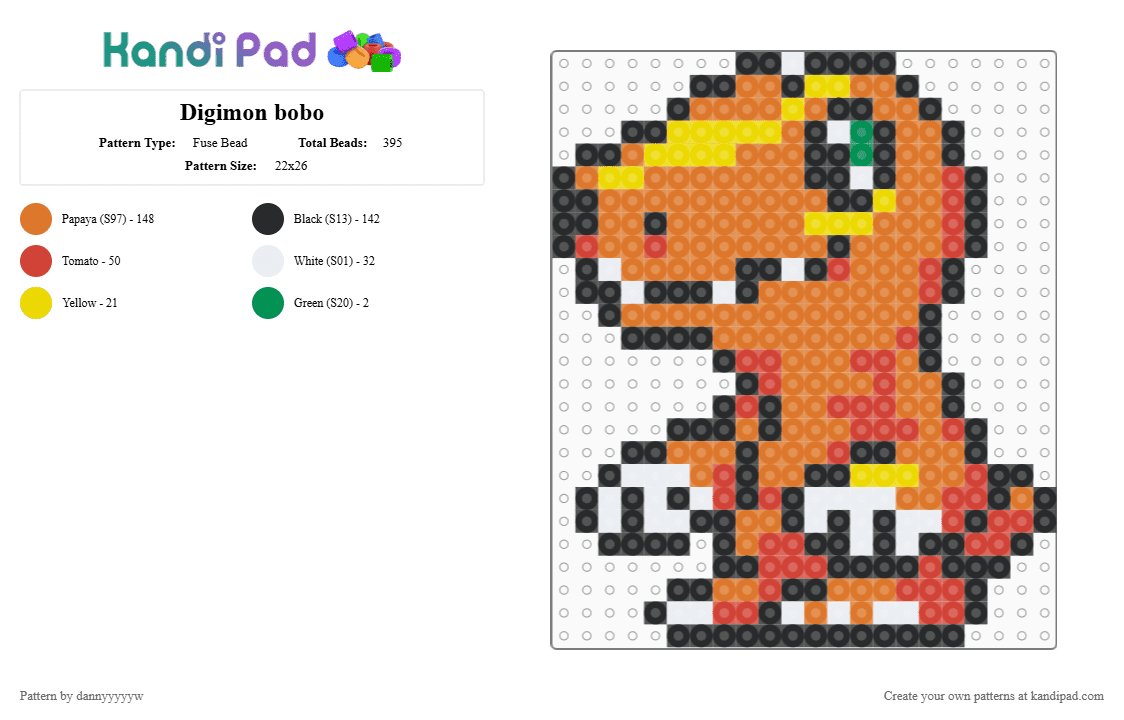 Digimon bobo - Fuse Bead Pattern by dannyyyyyw on Kandi Pad - orange