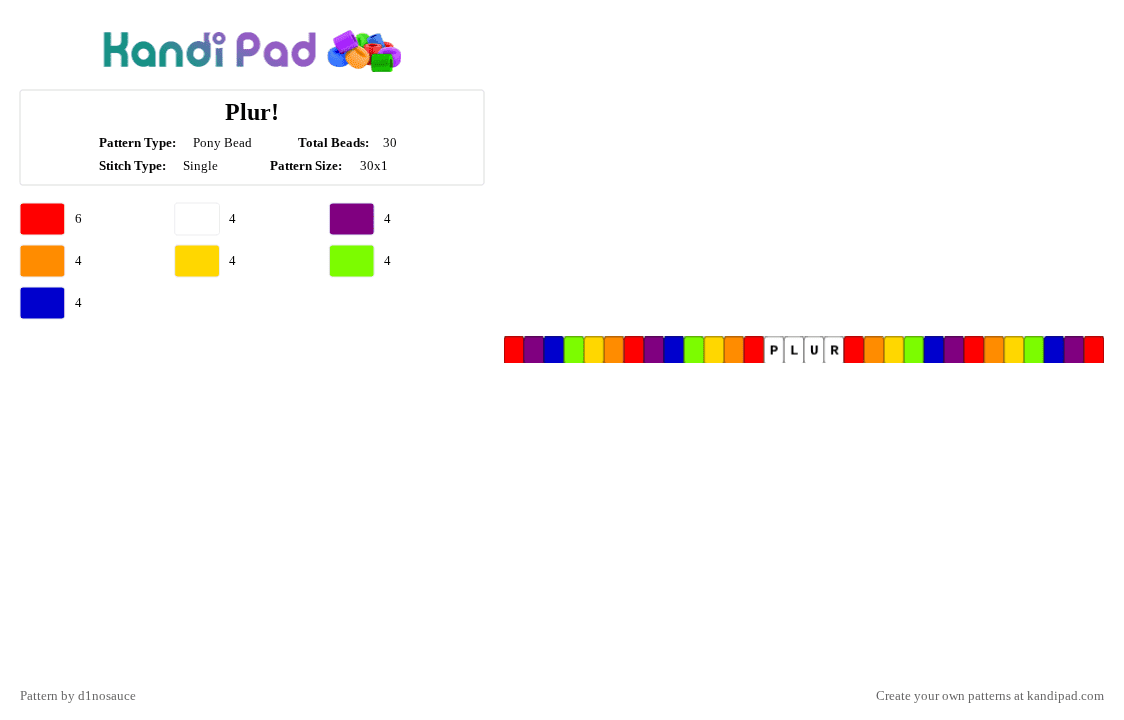 Plur! - Pony Bead Pattern by d1nosauce on Kandi Pad - red,orange,green,colorful,plur