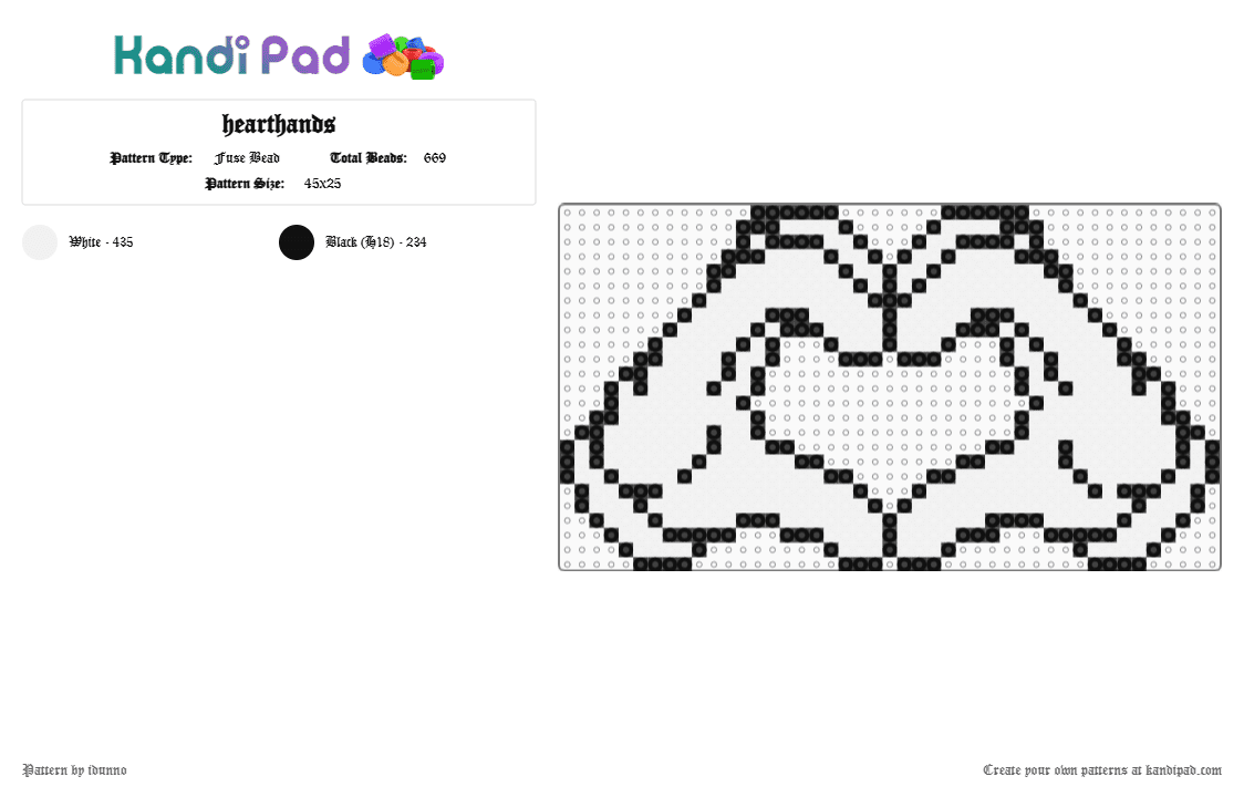 hearthands - Fuse Bead Pattern by idunno on Kandi Pad - black,white