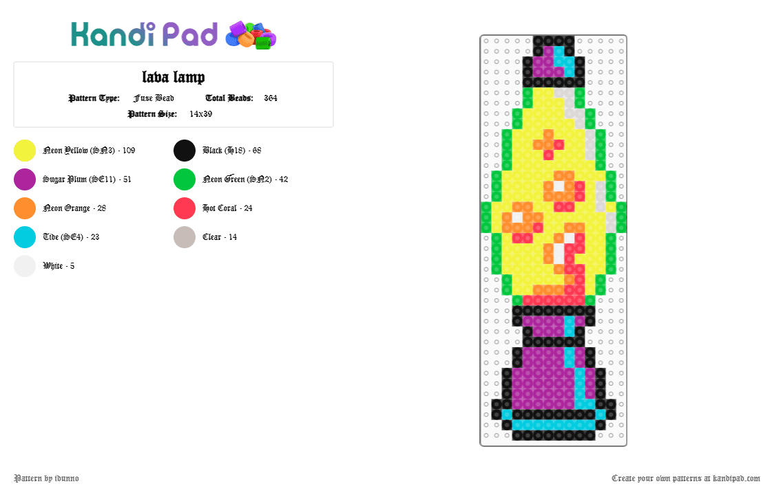 lava lamp - Fuse Bead Pattern by idunno on Kandi Pad - green,pink,yellow