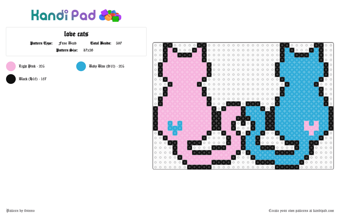 love cats - Fuse Bead Pattern by idunno on Kandi Pad - pink,light blue