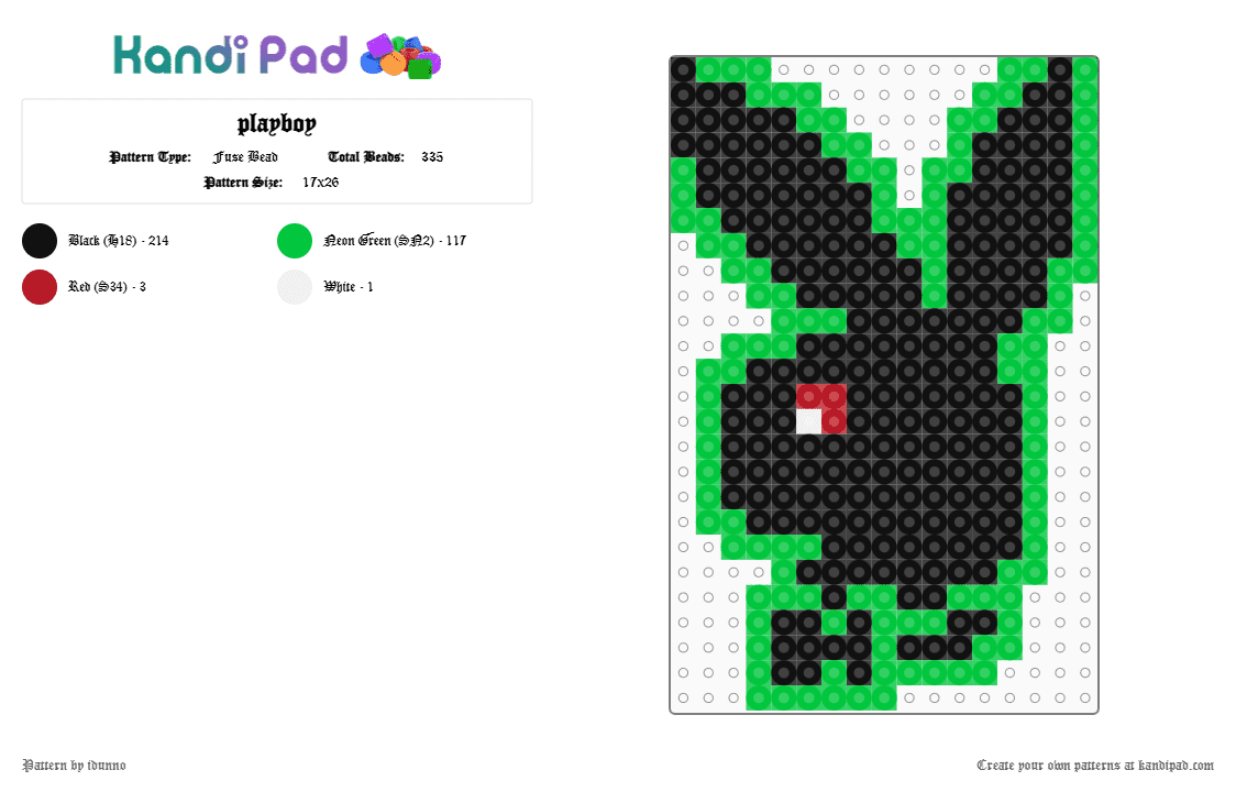 playboy - Fuse Bead Pattern by idunno on Kandi Pad - black,green