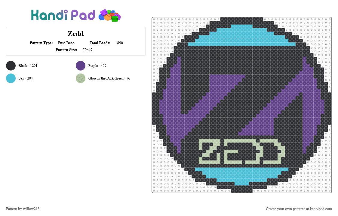 Zedd - Fuse Bead Pattern by willow213 on Kandi Pad - black,purple