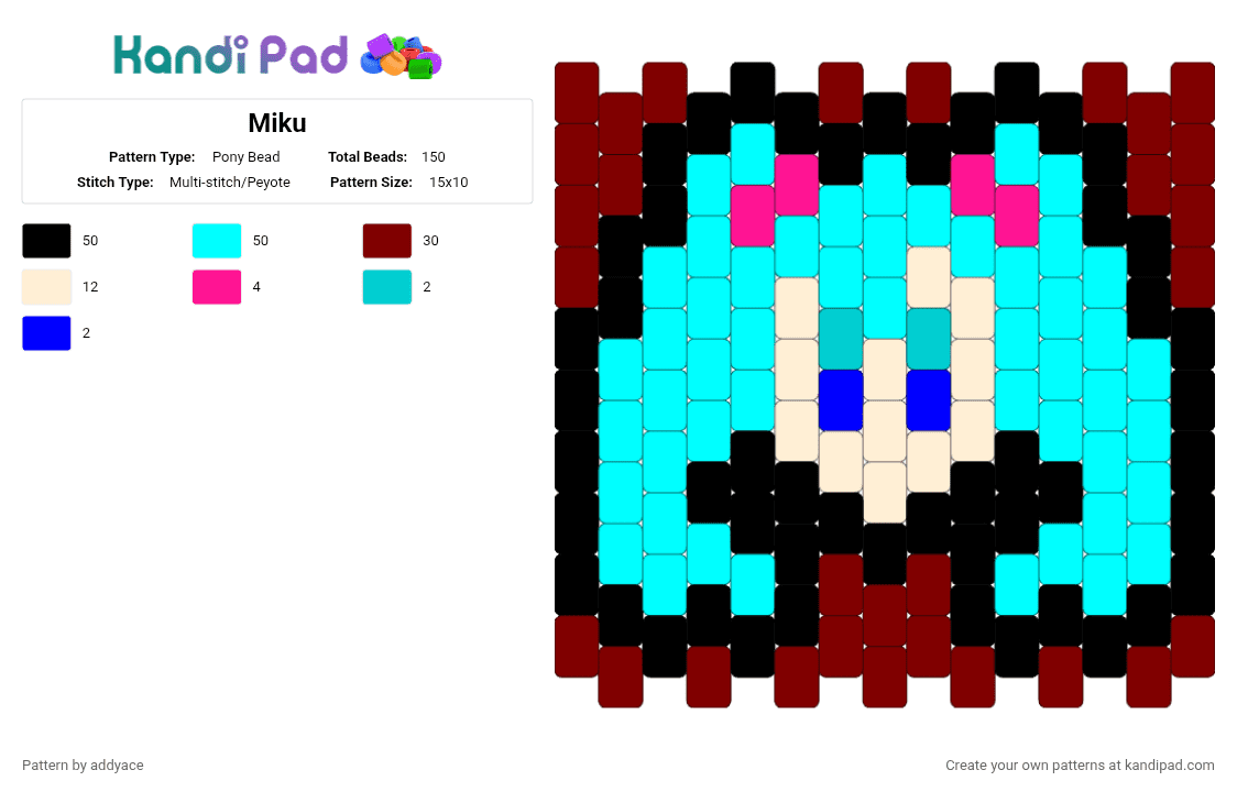 Miku - Pony Bead Pattern by addyace on Kandi Pad - brown,light blue