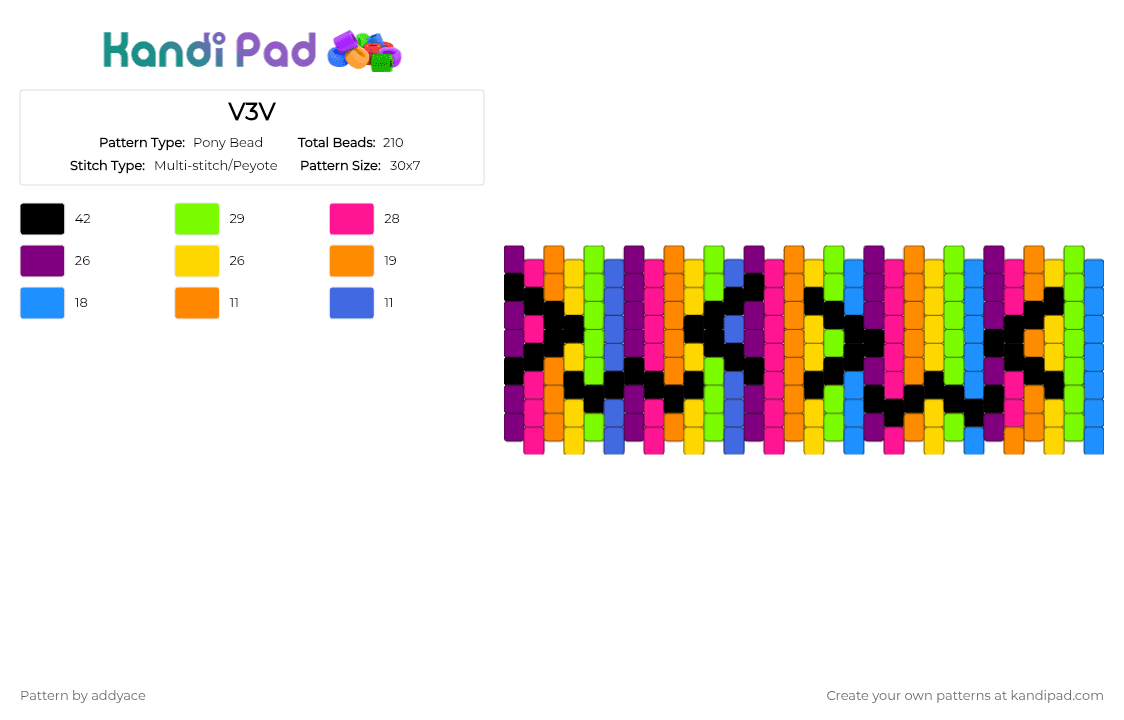 V3V - Pony Bead Pattern by addyace on Kandi Pad - green, orange, pink, yellow