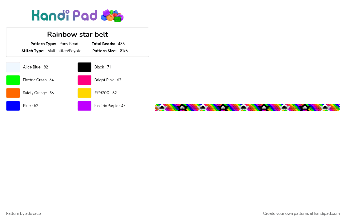Rainbow star belt - Pony Bead Pattern by addyace on Kandi Pad - green, pink, purple