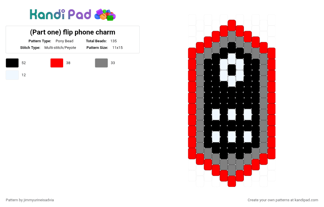 (Part one) flip phone charm - Pony Bead Pattern by jimmyurineisadvia on Kandi Pad - gray,red