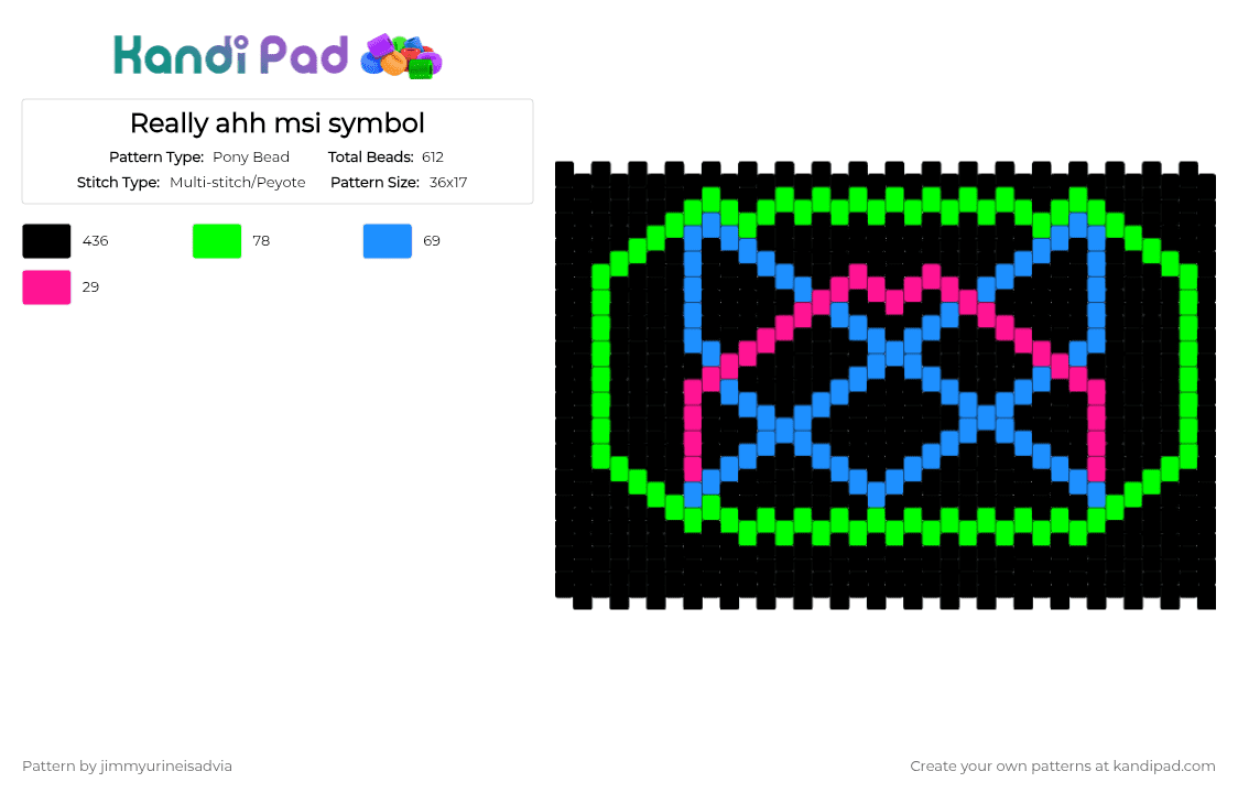 Really ahh msi symbol - Pony Bead Pattern by femtanyl_thegoat on Kandi Pad - black, green, light blue