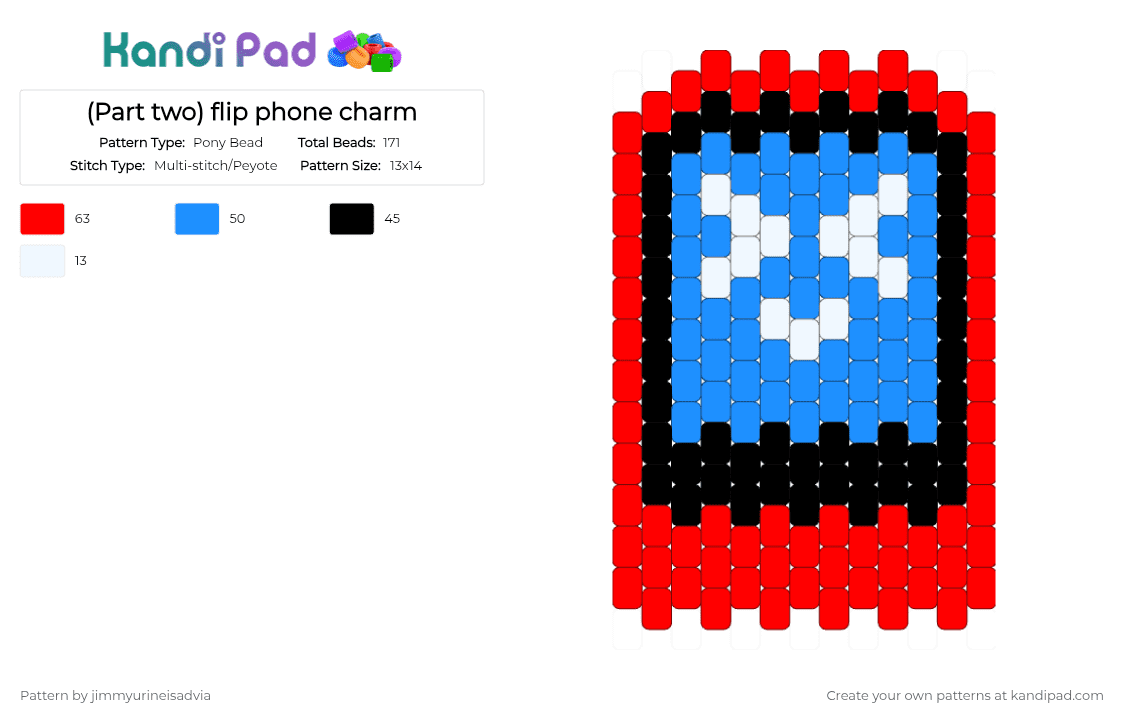 (Part two) flip phone charm - Pony Bead Pattern by jimmyurineisadvia on Kandi Pad - red,light blue