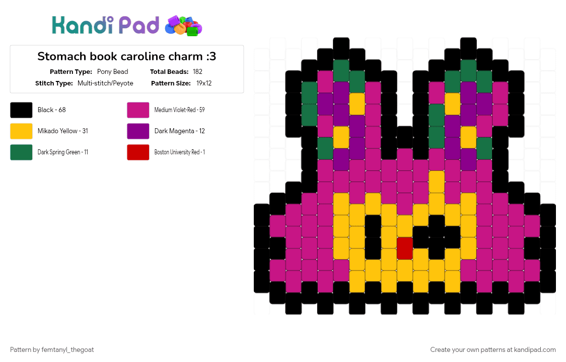 Stomach book caroline charm :3 - Pony Bead Pattern by stomachbook_fan on Kandi Pad - pink, yellow