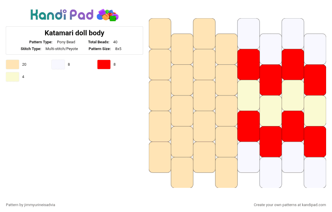 Femtanyl Katamari doll body - Pony Bead Pattern by jimmyurineisadvia on Kandi Pad - red,beige
