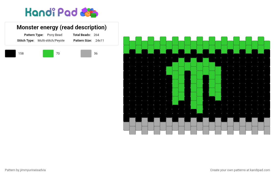 Monster energy (read description) - Pony Bead Pattern by femtanyl_thegoat on Kandi Pad - beige, green