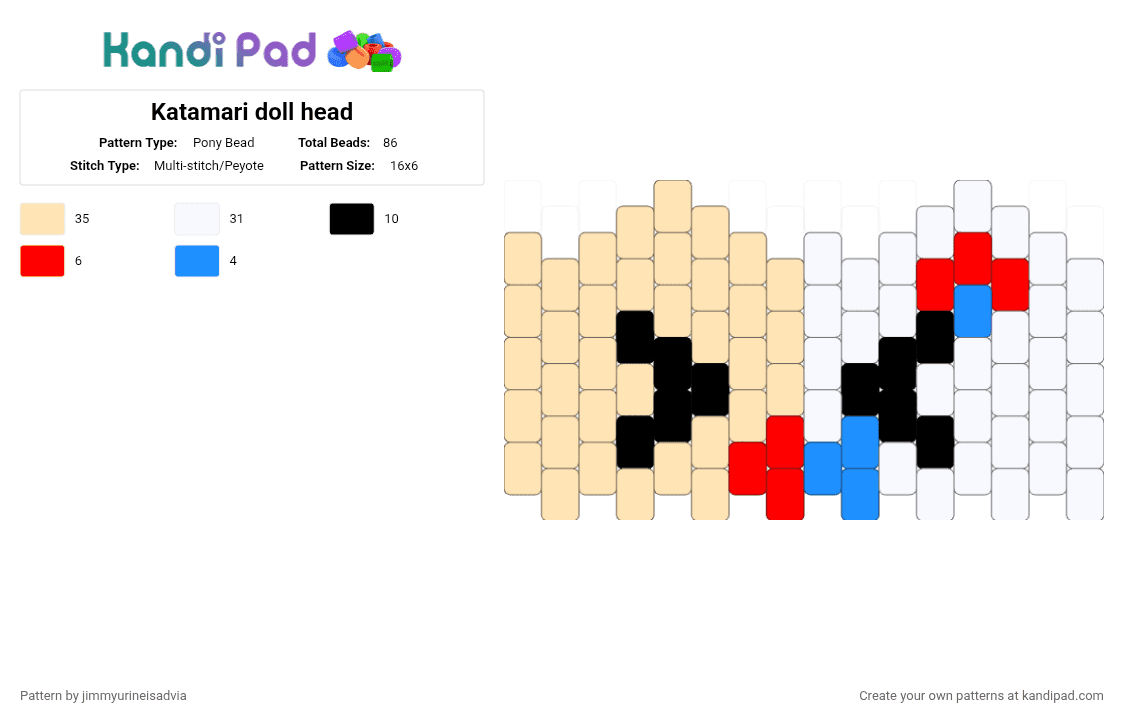 Femtanyl Katamari doll head - Pony Bead Pattern by jimmyurineisadvia on Kandi Pad - beige