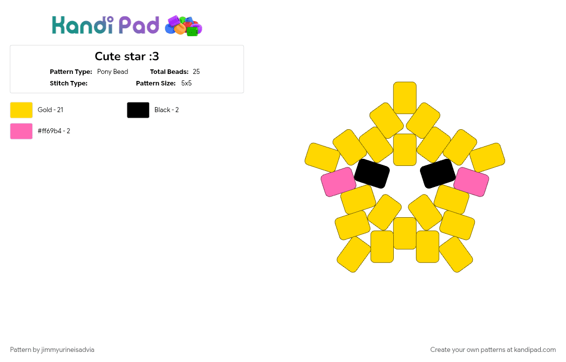Cute star :3 - Pony Bead Pattern by stomachbook_fan on Kandi Pad - yellow
