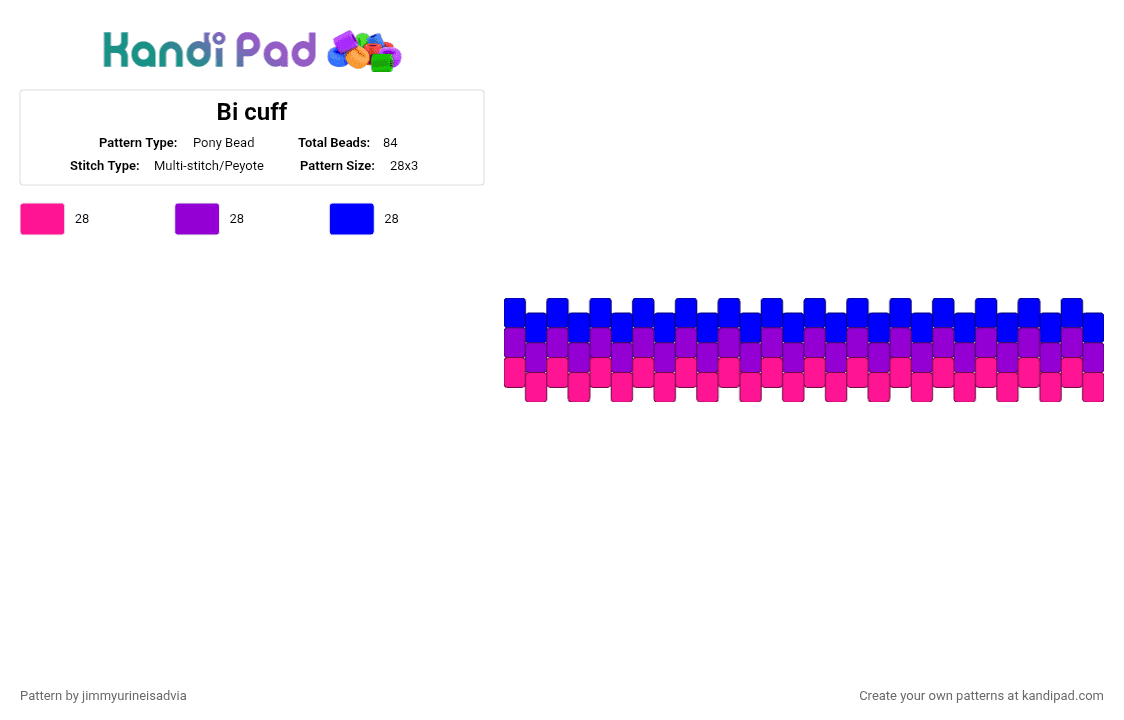 Bi cuff - Pony Bead Pattern by jimmyurineisadvia on Kandi Pad - pink,purple