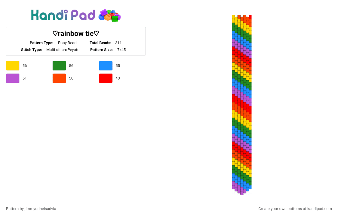 ♡rainbow tie♡ - Pony Bead Pattern by jimmyurineisadvia on Kandi Pad - red