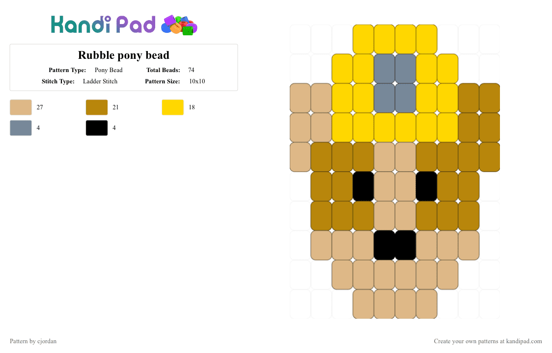 Rubble pony bead - Pony Bead Pattern by cjordan on Kandi Pad - yellow,beige,gold