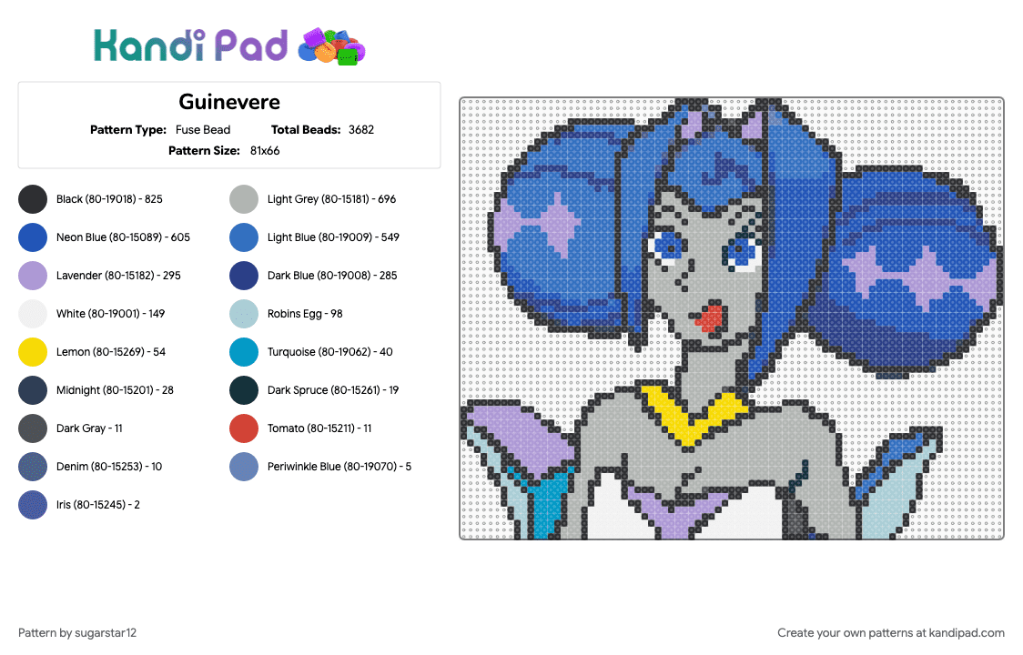 Guinevere - Fuse Bead Pattern by sugarstar12 on Kandi Pad - beige, blue