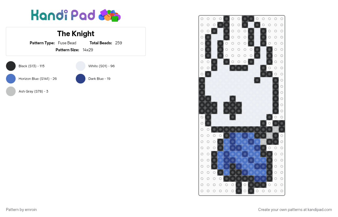 The Knight - Fuse Bead Pattern by emroin on Kandi Pad - blue, hollow knight, white