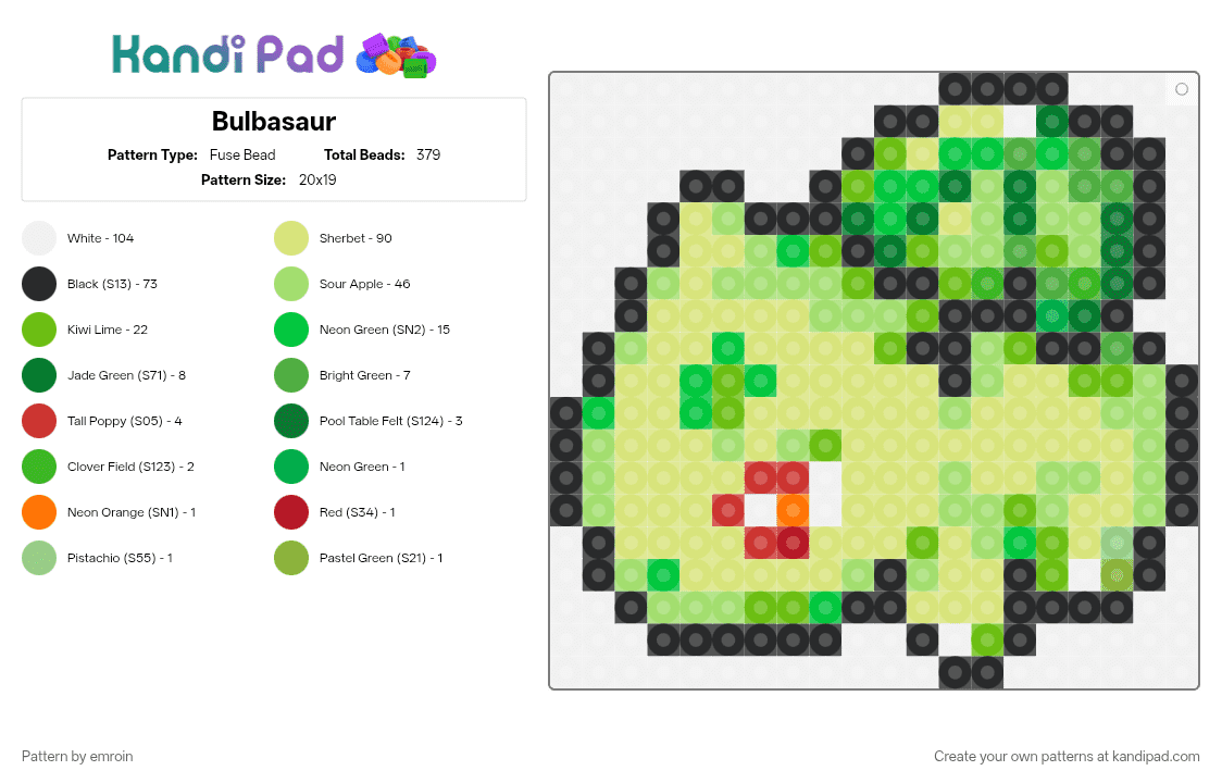 Bulbasaur Grid Pattern Bulbasaur Fuse Bead Pattern - Kandi Pad | Kandi Patterns, Fuse Bead ...