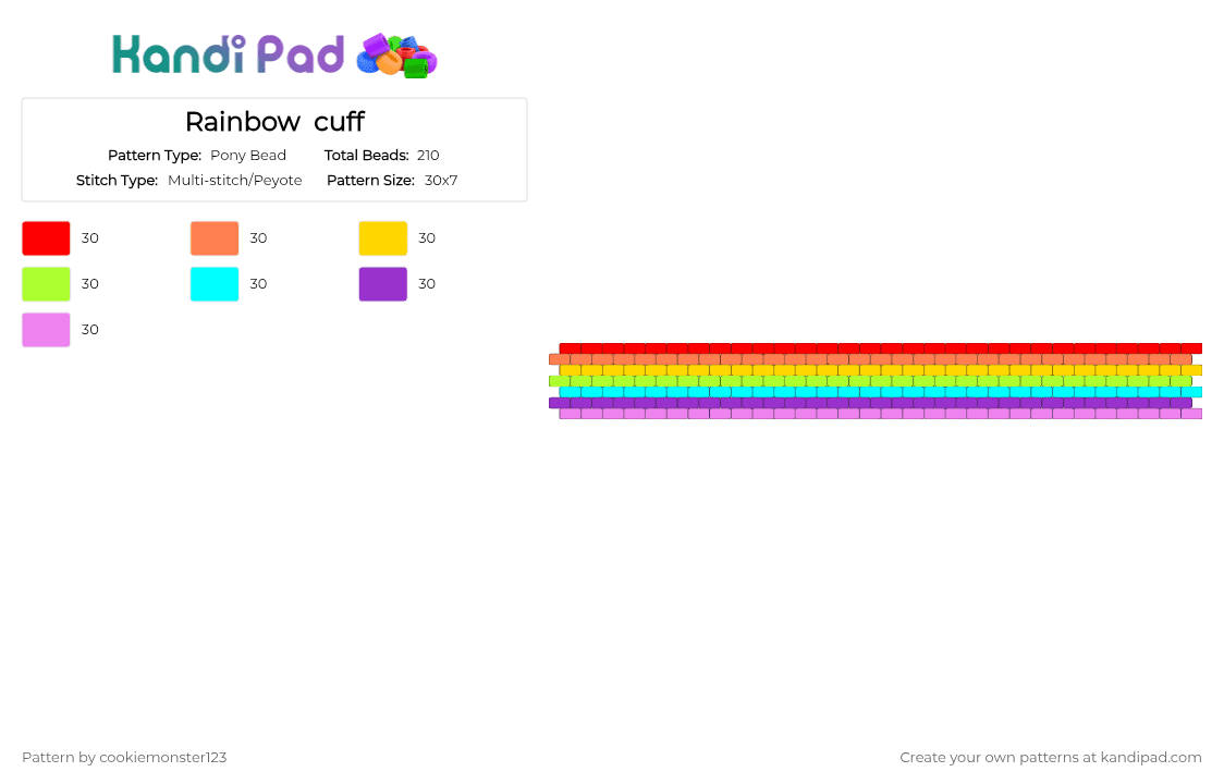 Rainbow  cuff - Pony Bead Pattern by cookiemonster123 on Kandi Pad - orange,green,purple,colorful