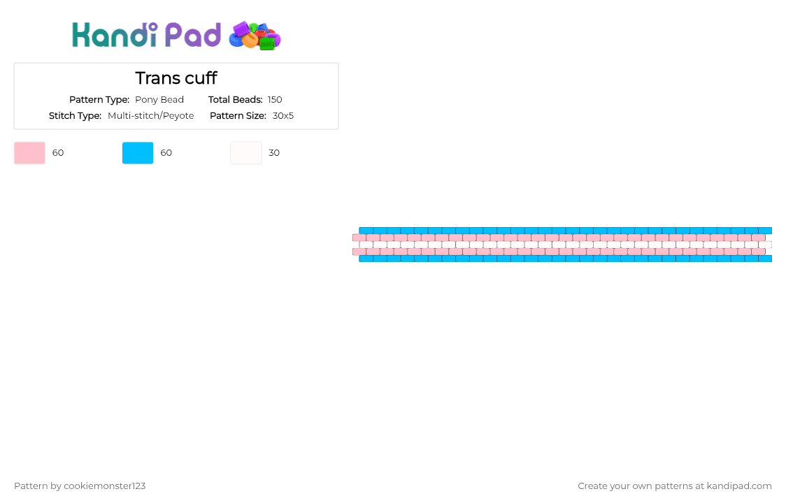 Trans cuff - Pony Bead Pattern by cookiemonster123 on Kandi Pad - pink,light blue