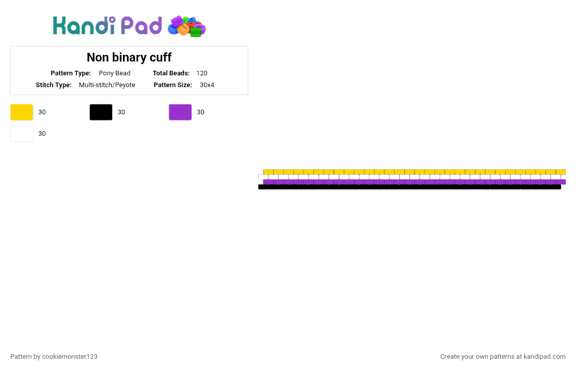 Non binary cuff - Pony Bead Pattern by cookiemonster123 on Kandi Pad - yellow,purple