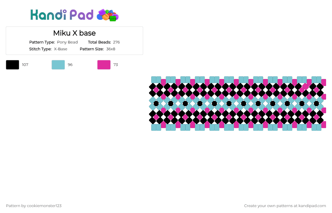Miku X base - Pony Bead Pattern by cookiemonster123 on Kandi Pad - light blue,pink